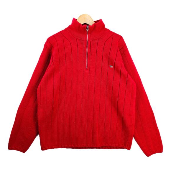 Ralph Lauren Polo Jeans Co 1/4 Zio Sweater Men’s XL Red Knit Quarter Zip Flag - Picture 1 of 10